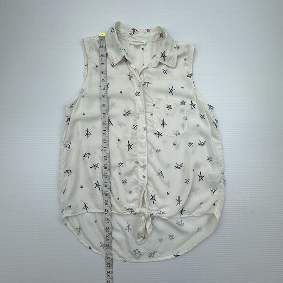 Beach Lunch Lounge White with Blue Stars Collar Sleeveless Button Blouse Sz S - Picture 8 of 8
